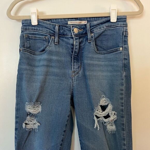 Levi’s High Rise Skinny Distressed Jeans Mid Wash 27 - Picture 4 of 11